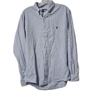 MENS RALPH LAUREN WHITE/BLUE STRIPE CUSTOM FIT BUTTON DOWN SHIRT SIZE M